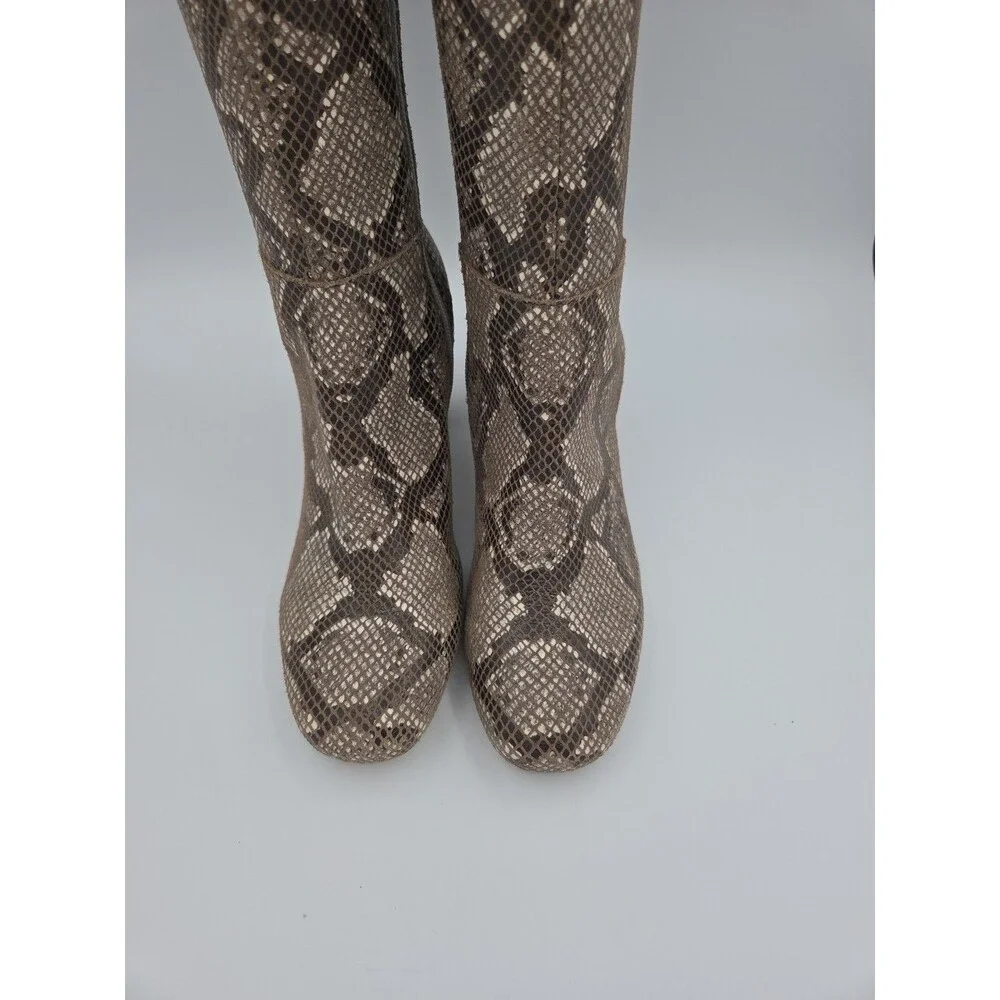 Donald Pliner Womens SZ 6.5 Snake Print Riding Boot Block Heel Boots EUC Parley